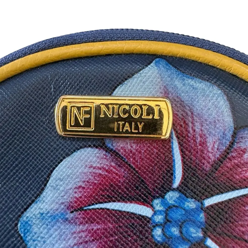 Nicoli Floral Navy Leather Cosmetic Pouch/coin purse